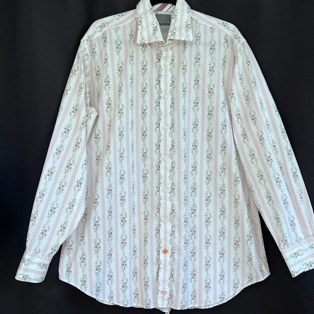 Thomas Dean XXL Long Sleeve Western Shirt Floral Stripe Button‎ Up Flip Cuff